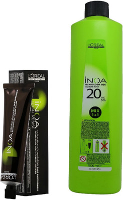 

L'Oreal INOA Ammonia Free Permanent Colour1 black (1tube) 60mL+ Loreal INOA Oil Developer 1000 mL(Set of 2)