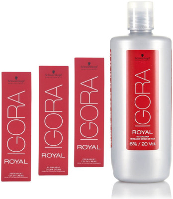 

Schwarzkopf Igora Royal Permanent color crème 7-4 Medium Blonde Beige(3 tube) 60mL+ Igora Oil Developer 1000 mL(Set of 4)