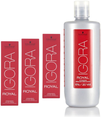 

Schwarzkopf Igora Royal Permanent color crème 8-0 Light Blonde (3 tube) 60mL+ Igora Oil Developer 1000 mL(Set of 4)