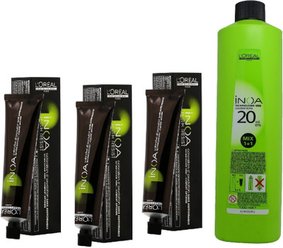 

L'Oreal INOA Ammonia Free Permanent Colour 7 Blonde(3 tube) 60mL+ Loreal INOA Oil Developer 1000 mL(Set of 4)