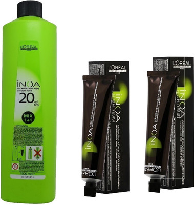 

L'Oreal INOA Ammonia Free Permanent Colour 5,25 Light Iridescent Mahogany Brown(2 tube) 60mL+ Loreal INOA Oil Developer 1000 mL(Set of 3)