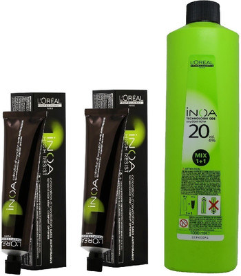 

L'Oreal INOA Ammonia Free Permanent Colour 10 Lighest Blonde(2 tube) 60mL+ Loreal INOA Oil Developer 1000 mL(Set of 3)