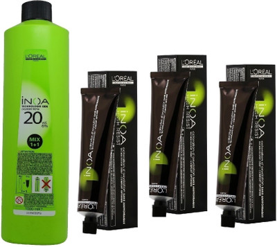 

L'Oreal INOA Ammonia Free Permanent Colour 4,35 Golden Mahogany Brown(3 tube) 60mL+ Loreal INOA Oil Developer 1000 mL(Set of 4)