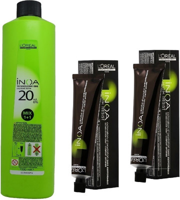 

L'Oreal INOA Ammonia Free Permanent Colour 5,12 Light Ash Iridescent Brown (2 tube) 60mL+ Loreal INOA Oil Developer 1000 mL(Set of 3)