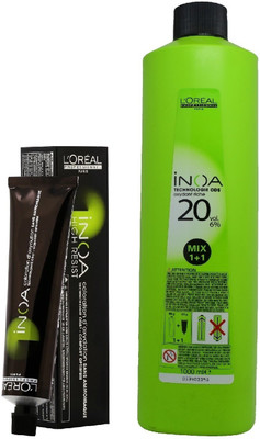 

L'Oreal INOA Ammonia Free Permanent Colour 5 Light Brown(1tube) 60mL+ Loreal INOA Oil Developer 1000 mL(Set of 2)