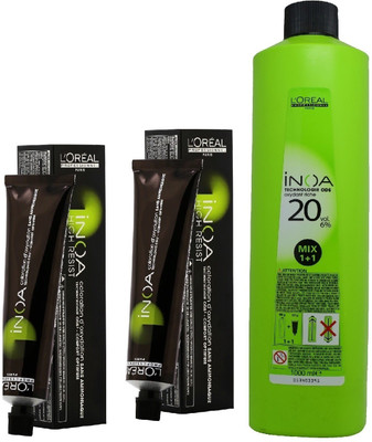 

L'Oreal INOA Ammonia Free Permanent Colour 6 Dark Blonde(2 tube) 60mL+ Loreal INOA Oil Developer 1000 mL(Set of 3)