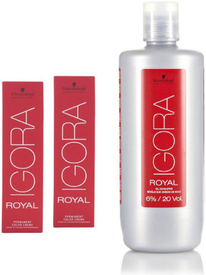 

Schwarzkopf Igora Royal Permanent color crème 7-57 Medium Blonde Gold Copper (2 tube) 60mL+ Igora Oil Developer 1000 mL(Set of 3)