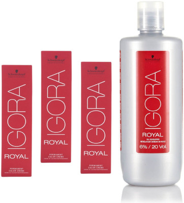 

Schwarzkopf Igora Royal Permanent color crème 4-99 Medium Brown Violet Extra(3tube) 60mL+ Igora Oil Developer 1000 mL(Set of 4)