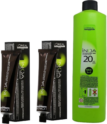 

L'Oreal INOA Ammonia Free Permanent Colour 9 Very Light Blonde(2 tube) 60mL+ Loreal INOA Oil Developer 1000 mL(Set of 3)