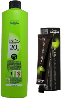 

L'Oreal INOA Ammonia Free Permanent Colour 5,12 Light Ash Iridescent Brown (1tube) 60mL+ Loreal INOA Oil Developer 1000 mL(Set of 2)