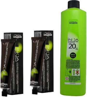 

L'Oreal INOA Ammonia Free Permanent Colour 5,56 Light Mahogany Red Brown(2 tube) 60mL+ Loreal INOA Oil Developer 1000 mL(Set of 3)