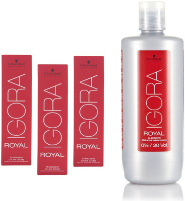 

Schwarzkopf Igora Royal Permanent color crème 6-6 Dark Blonde Chocolate (3 tube) 60mL+ Igora Oil Developer 1000 mL(Set of 4)