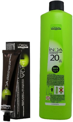 

L'Oreal INOA Ammonia Free Permanent Colour 4.0 brown (1tube) 60mL+ Loreal INOA Oil Developer 1000 mL(Set of 2)