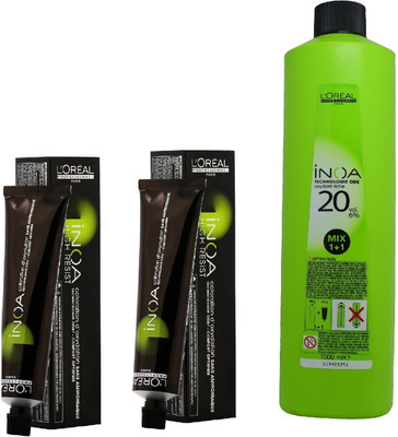 

L'Oreal INOA Ammonia Free Permanent Colour 1 black(2 tube) 60mL+ Loreal INOA Oil Developer 1000 mL(Set of 3)