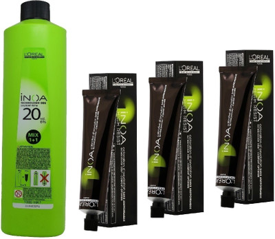 

L'Oreal INOA Ammonia Free Permanent Colour 7,13 Ash Golden Blonde(3 tube) 60mL+ Loreal INOA Oil Developer 1000 mL(Set of 4)