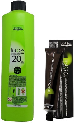 

L'Oreal INOA Ammonia Free Permanent Colour 4.15 ash Mahogany Brown(1tube) 60mL+ Loreal INOA Oil Developer 1000 mL(Set of 2)