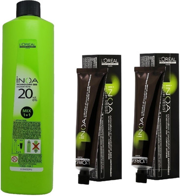 

L'Oreal INOA Ammonia Free Permanent Colour 4.15 ash Mahogany Brown(2 tube) 60mL+ Loreal INOA Oil Developer 1000 mL(Set of 3)