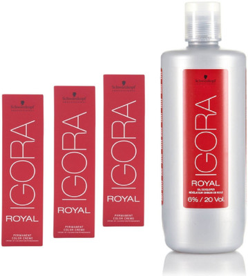 

Schwarzkopf Igora Royal Permanent color crème 9-0 Extra Light Blonde(3 tube) 60mL+ Igora Oil Developer 1000 mL(Set of 4)