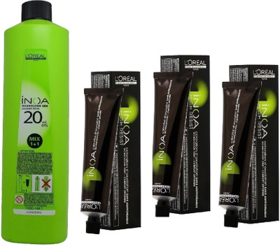 

L'Oreal Loreal INOA Ammonia Free Permanent Colour 4.26 Iridescent Red Brown (3 tube) 60mL+ Loreal INOA Oil Developer 1000 mL(Set of 4)