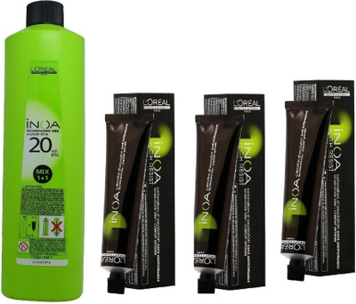 

L'Oreal INOA Ammonia Free Permanent Colour 5,5 Light Mahagany Brown (3 tube) 60mL+ Loreal INOA Oil Developer 1000 mL(Set of 4)