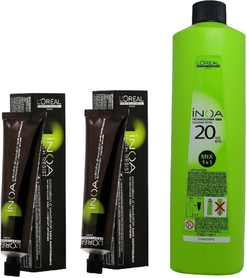 

L'Oreal INOA Ammonia Free Permanent Colour 8 Light Blonde (2 tube) 60mL+ Loreal INOA Oil Developer 1000 mL(Set of 3)