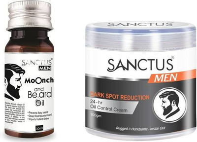 

SANCTUS Moonch & Beard OIL & Dark Spot Reduction 24-hr Oil Control Cream For Men Combo (100gm + 30ml)(Set of 2)