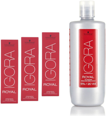 

Schwarzkopf Igora Royal Permanent color crème 7-57 Medium Blonde Gold Copper (3 tube) 60mL+ Igora Oil Developer 1000 mL(Set of 4)