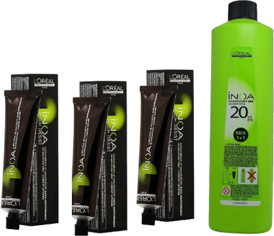 

L'Oreal INOA Ammonia Free Permanent Colour 7.1 ash Blonde(3 tube) 60mL+ Loreal INOA Oil Developer 1000 mL(Set of 4)