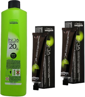 

L'Oreal INOA Ammonia Free Permanent Colour 6,45 Dark Copper Mahogany Blonde (2 tube) 60mL+ Loreal INOA Oil Developer 1000 mL(Set of 3)