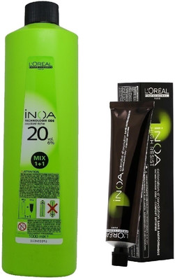 

L'Oreal INOA Ammonia Free Permanent Colour 5,35 Light Golden mahogany Brown(1tube) 60mL+ Loreal INOA Oil Developer 1000 mL(Set of 2)