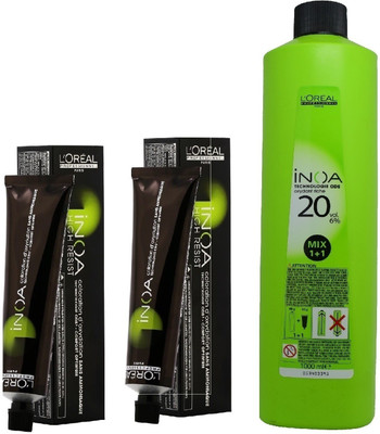 

L'Oreal INOA Ammonia Free Permanent Colour 4.3 Golden Brown(2 tube) 60mL+ Loreal INOA Oil Developer 1000 mL(Set of 3)