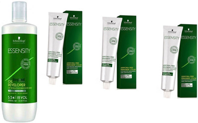 Schwarzkopf Essensity Ammonia Free 5-5 Light Brown Gold 60 mL(3 tube) + Essensity Oil Developer 1000 mL(Set of 4)