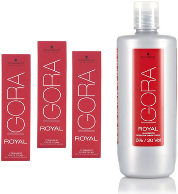 

Schwarzkopf Igora Royal Permanent color crème 4-88 Medium Brown Red Extra(3 tube) 60mL+ Igora Oil Developer 1000 mL(Set of 4)