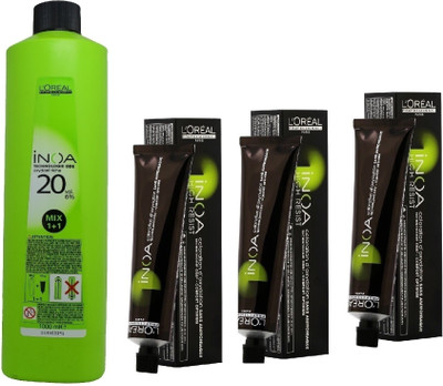 

L'Oreal INOA Ammonia Free Permanent Colour 5,12 Light Ash Iridescent Brown(3 tube) 60mL+ Loreal INOA Oil Developer 1000 mL(Set of 4)