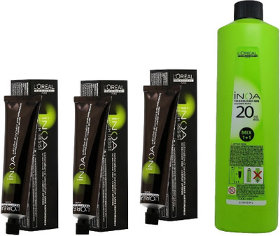 

L'Oreal INOA Ammonia Free Permanent Colour 5,62 Light Extra Iridescent Red Brown(3 tube) 60mL+ Loreal INOA Oil Developer 1000 mL(Set of 4)
