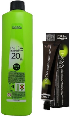 

L'Oreal INOA Ammonia Free Permanent Colour 4.26 Iridescent Red Brown(1tube) 60mL+ Loreal INOA Oil Developer 1000 mL(Set of 2)