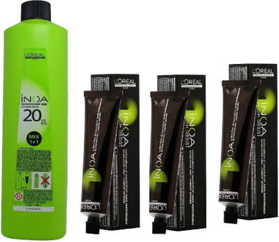 

L'Oreal INOA Ammonia Free Permanent Colour 6,34 Dark Golden Copper Blonde(3 tube) 60mL+ Loreal INOA Oil Developer 1000 mL(Set of 4)
