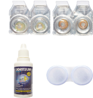 Crystal green & hazel Colored Contact lenses with Case & solution Monthly Contact Lens(0, Green, Pack of 4)