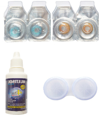 

Crystal Blue & hazel coloured Contact lenses with Case & solution Monthly Contact Lens(0, Blue, Pack of 4)