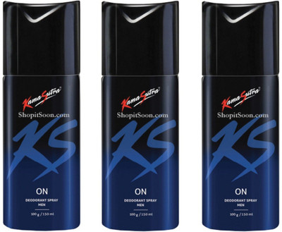 

KamaSutra On Deodornt Spray 150ML Each (Pack of 3) Deodorant Spray - For Men(450 ml, Pack of 3)