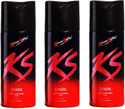 

KamaSutra Spark Deodornt Spray 150ML Each (Pack of 3) Deodorant Spray - For Men(450 ml, Pack of 3)