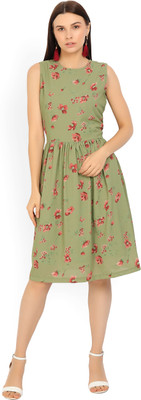 Tokyo Talkies Women Gathered Red, Green Knee Length Dress