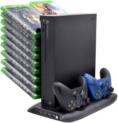 

Microware Vertical Stand Tower Mount+Cooling Fan+CD Rack+Controller Charger For X Box One Gaming Accessory Kit(Black, For Xbox One)