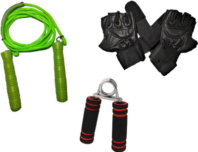 

VIGOR Combo of Leather gym gloves with wrist support, hand gripe & high quality skipping rope Gym & Fitness Kit Gym & Fitness Kit