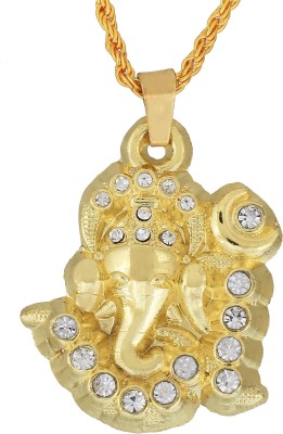 memoir Gold plated brass, Om and Ganesh design CZ studded Hindu God pendant Temple jewellery Fashion stylish pendant locket Gold-plated Cubic Zirconia Brass Pendant