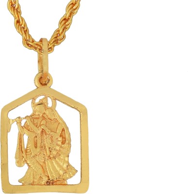 memoir Gold plated temple design Radha Krishna pendant Hindu God Temple jewellery Latest stylish Gold-plated Brass Pendant