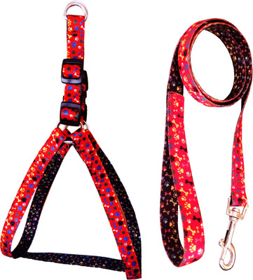 Petshop7 Printed Fancy Dog Harness & leash Set 0.75 inch -  (Chest Size : 22-25 Inch)-Red Dog Harness & Leash(, Red
