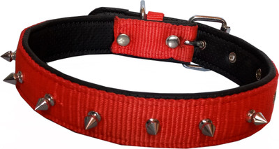 

Petshop7 Nylon Red Spiked with Leather soft Padding Dog Collar 1.25 In Dog Everyday Collar(, Red