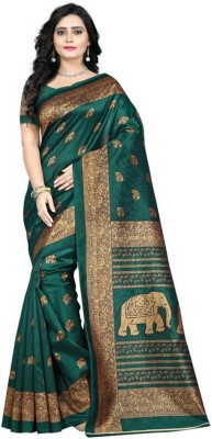 SGM Printed Bhagalpuri Art Silk Saree(Green, Beige)