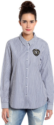 VERO MODA Women Striped Casual White, Blue Shirt VERO MODA Women Striped Casual White, Blue Shirt